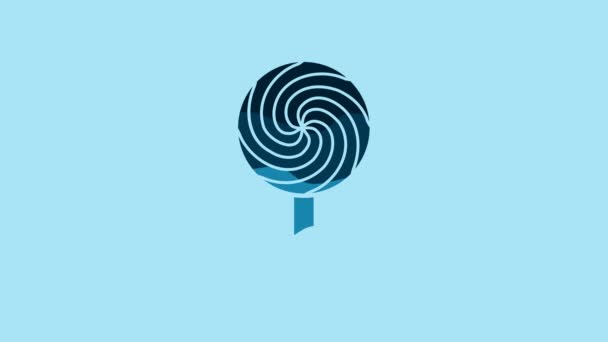 Blue Lollipop icon isolated on blue background. Food, delicious symbol. 4K Video motion graphic animation. - Video