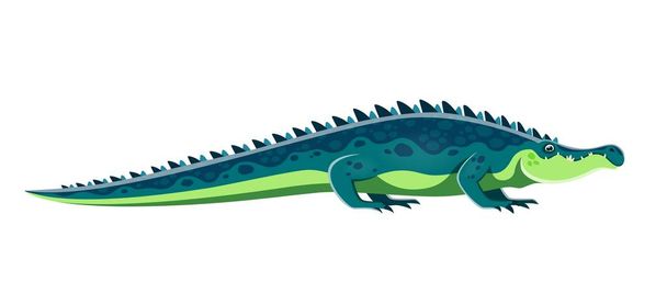 Cartoon Sarcosushus dinosaur character. Mesozoic era extinct aquatic dinosaur or beast, isolated ancient wildlife water lizard. Prehistoric carnivorous underwater reptile childish vector personage - Vector, imagen