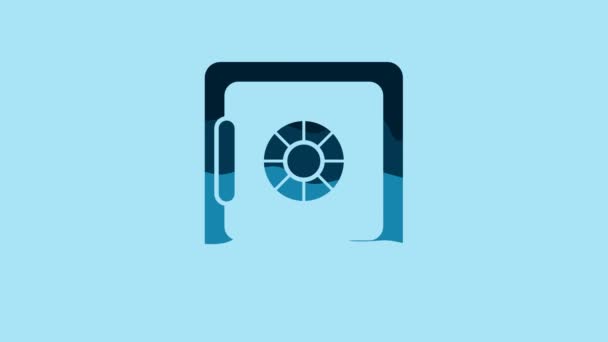 Blue Safe icon isolated on blue background. The door safe a bank vault with a combination lock. Reliable Data Protection. 4K Video motion graphic animation. - Video, Çekim