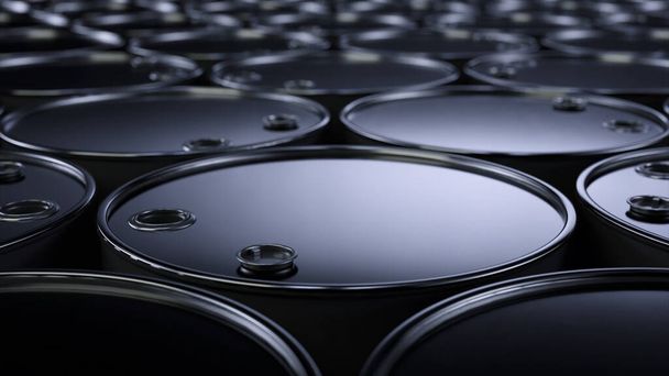 Black barrels with oil top view. The concept of oil. The embargo. An environmental disaster. 3d illustration. High quality 3d illustration - Fotó, kép