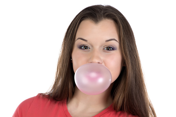 Souriant adolescent fille et bubble-gum
 - Photo, image