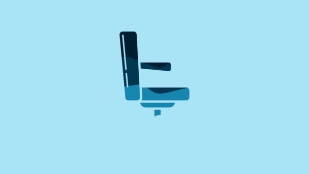 Sininen parturi tuoli kuvaketta eristetty sinisellä pohjalla. Parturin nojatuolin merkki. 4K Video motion graafinen animaatio. - Materiaali, video