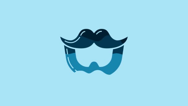Blue Mustache and beard icon isolated on blue background. Barbershop symbol. Facial hair style. 4K Video motion graphic animation. - Πλάνα, βίντεο