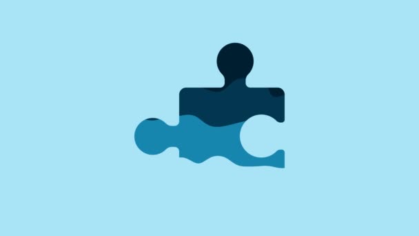 Blue Piece of puzzle icon isolated on blue background. Modern flat, business, marketing, finance, internet concept. 4K Video motion graphic animation. - Séquence, vidéo