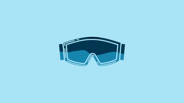 Blue Ski goggles icon isolated on blue background. Extreme sport. Sport equipment. 4K Video motion graphic animation. - Video