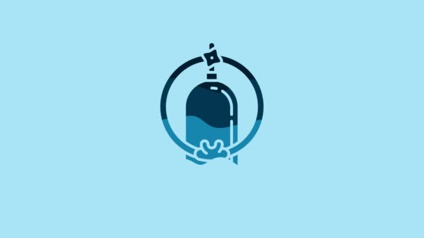 Blue Aqualung icon isolated on blue background. Oxygen tank for diver. Diving equipment. Extreme sport. Sport equipment. 4K Video motion graphic animation. - Filmati, video