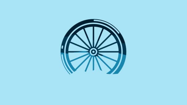 Blue Bicycle wheel icon isolated on blue background. Bike race. Extreme sport. Sport equipment. 4K Video motion graphic animation. - Video