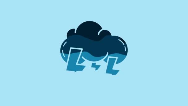 Blue Storm icon isolated on blue background. Cloud and lightning sign. Weather icon of storm. 4K Video motion graphic animation. - Záběry, video
