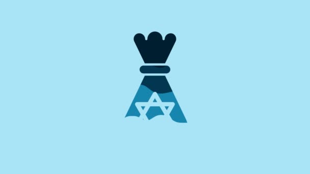 Блакитний єврейський мішок з зіркою голубого ікону ізольований на синьому фоні. Валютний символ. 4K Відеографічна анімація. - Кадри, відео