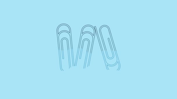 Blue Paper clip icon isolated on blue background. 4K Video motion graphic animation. - Video