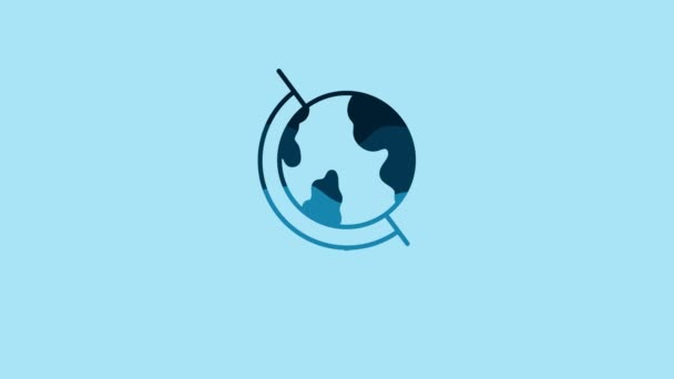 Blue Earth globe icon isolated on blue background. 4K Video motion graphic animation. - Πλάνα, βίντεο