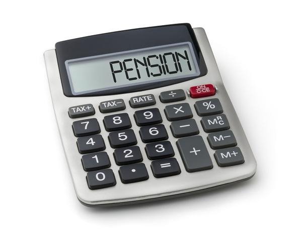 Calculadora con la palabra pensión en la pantalla - Foto, Imagen