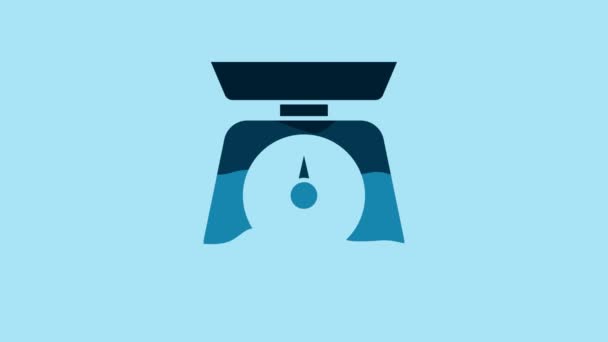 Blue Scales icon isolated on blue background. Weight measure equipment. 4K Video motion graphic animation. - Materiał filmowy, wideo