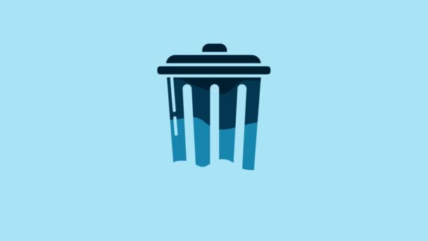 Blue Trash can icon isolated on blue background. Garbage bin sign. Recycle basket icon. Office trash icon. 4K Video motion graphic animation. - Séquence, vidéo