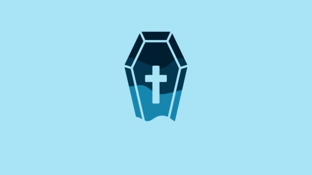 Blue Coffin with christian cross icon isolated on blue background. Happy Halloween party. 4K Video motion graphic animation. - Filmmaterial, Video