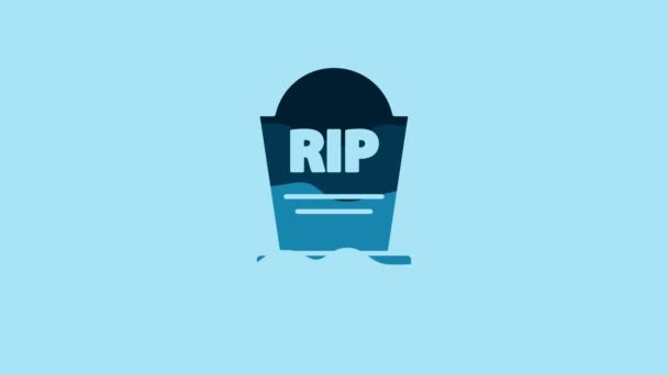 Blue Tombstone з RIP написаним на ньому іконою ізольованим на синьому фоні. Могила ікона. 4K Відеографічна анімація. - Кадри, відео