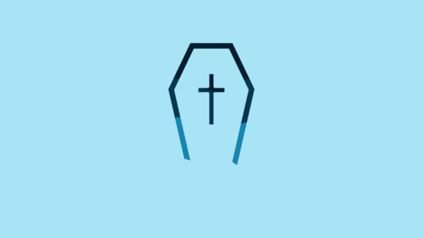Блакитна кава з іконою християнського хреста ізольована на синьому фоні. Веселого Хелловін. 4K Відеографічна анімація. - Кадри, відео