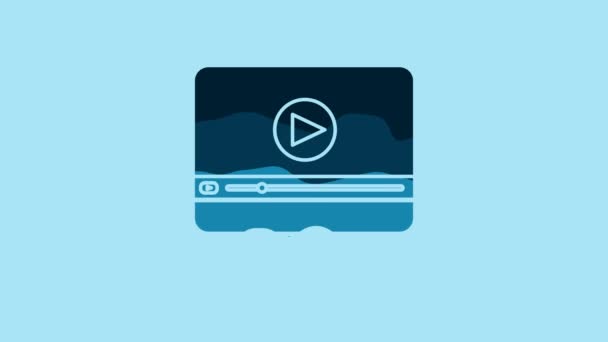 Blue Online play video icon isolated on blue background. Computer monitor and film strip with play sign. 4K Video motion graphic animation. - Filmmaterial, Video