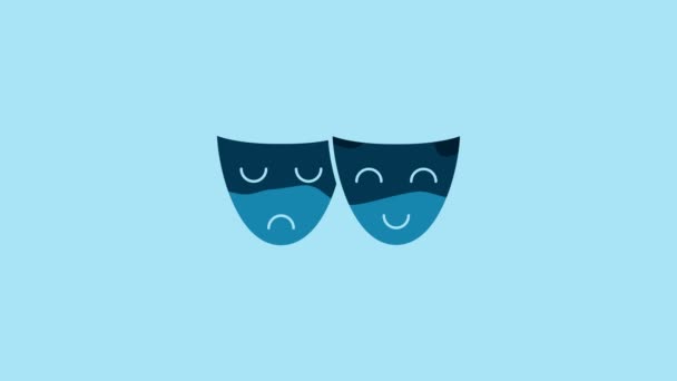 Blue Comedy and tragedy theatrical masks icon isolated on blue background. 4K Video motion graphic animation. - Video