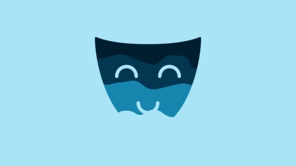 Blue Comedy theatrical mask icon isolated on blue background. 4K Video motion graphic animation. - Video