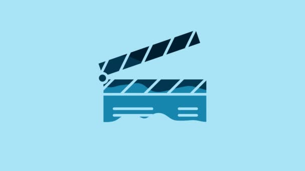 Blue Movie clapper icon isolated on blue background. Film clapper board. Clapperboard sign. Cinema production or media industry concept. 4K Video motion graphic animation. - Séquence, vidéo