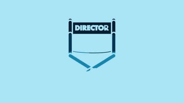 Blue Director movie chair icon isolated on blue background. Film industry. 4K Video motion graphic animation. - Кадры, видео