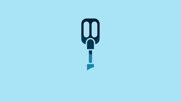 Blue Spatula icon isolated on blue background. Kitchen spatula icon. BBQ spatula sign. Barbecue and grill tool. 4K Video motion graphic animation. - Felvétel, videó