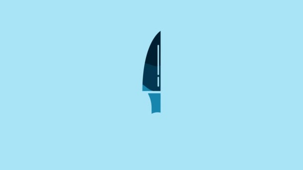 Blue Knife icon isolated on blue background. Cutlery symbol. 4K Video motion graphic animation. - Imágenes, Vídeo