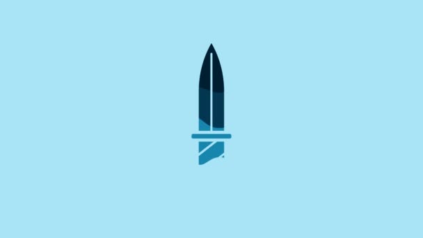 Blue Military knife icon isolated on blue background. 4K Video motion graphic animation. - Video