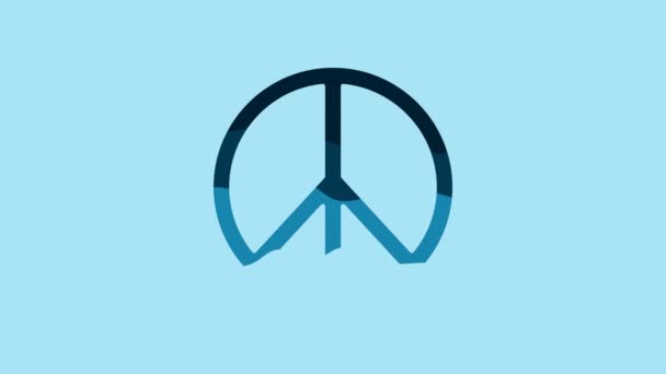 Blue Peace icon isolated on blue background. Hippie symbol of peace. 4K Video motion graphic animation. - Video