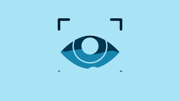 Blue Eye scan icon isolated on blue background. Scanning eye. Security check symbol. Cyber eye sign. 4K Video motion graphic animation. - Felvétel, videó