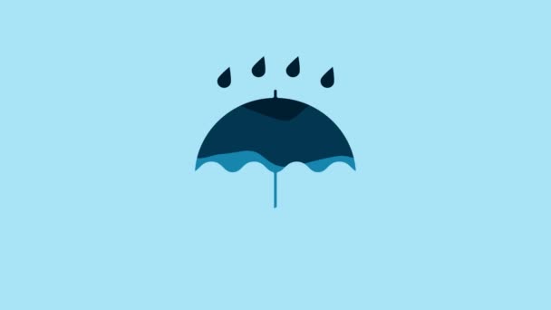 Blue Umbrella and rain drops icon isolated on blue background. Waterproof icon. Protection, safety, security concept. Water resistant symbol. 4K Video motion graphic animation. - Metraje, vídeo