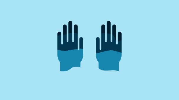 Blue Rubber gloves icon isolated on blue background. Latex hand protection sign. Housework cleaning equipment symbol. 4K Video motion graphic animation. - Imágenes, Vídeo
