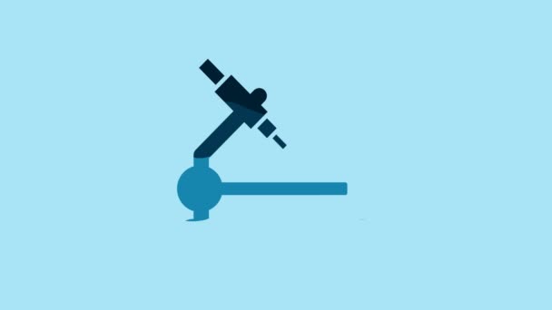 Blue Microscope icon isolated on blue background. Chemistry, pharmaceutical instrument, microbiology magnifying tool. 4K Video motion graphic animation. - Filmagem, Vídeo