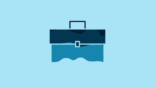 Blue Briefcase icon isolated on blue background. Business case sign. Business portfolio. 4K Video motion graphic animation. - Video