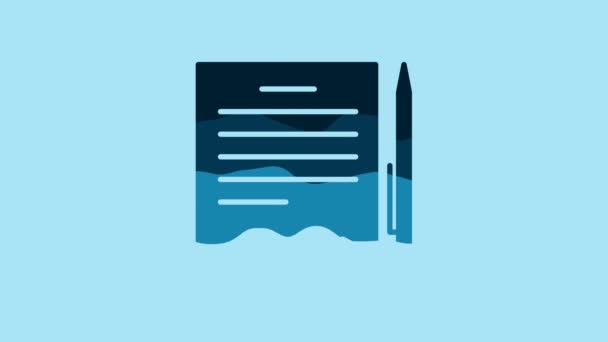 Blue Contract with pen icon isolated on blue background. File icon. Checklist icon. Business concept. 4K Video motion graphic animation. - Πλάνα, βίντεο