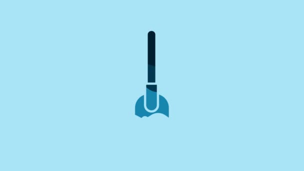 Blue Garden rake icon isolated on blue background. Tool for horticulture, agriculture, farming. Ground cultivator. Housekeeping equipment. 4K Video motion graphic animation. - Video