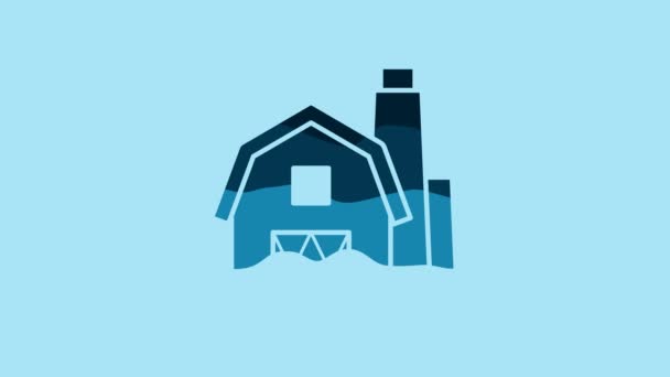 Blue Farm House concept icon isolated on blue background. Rustic farm landscape. 4K Video motion graphic animation. - Video