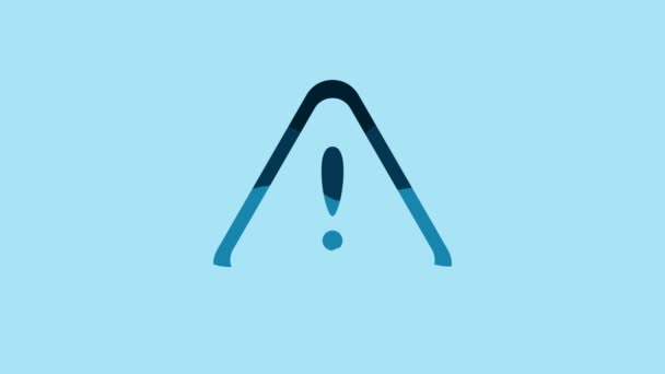 Blue Exclamation mark in triangle icon isolated on blue background. Hazard warning sign, careful, attention, danger warning important sign. 4K Video motion graphic animation. - Felvétel, videó