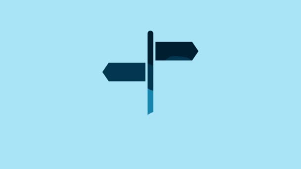 Blue Road traffic sign. Signpost icon isolated on blue background. Pointer symbol. Isolated street information sign. Direction sign. 4K Video motion graphic animation. - Záběry, video