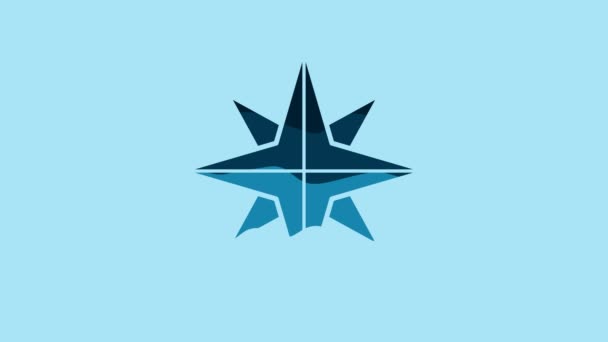 Blue Wind rose icon isolated on blue background. Compass icon for travel. Navigation design. 4K Video motion graphic animation. - Video, Çekim