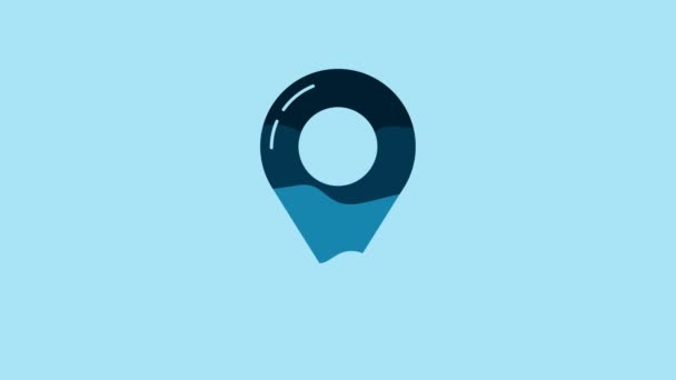 Blue Map pin icon isolated on blue background. Navigation, pointer, location, map, gps, direction, place concept. 4K Video motion graphic animation. - Felvétel, videó