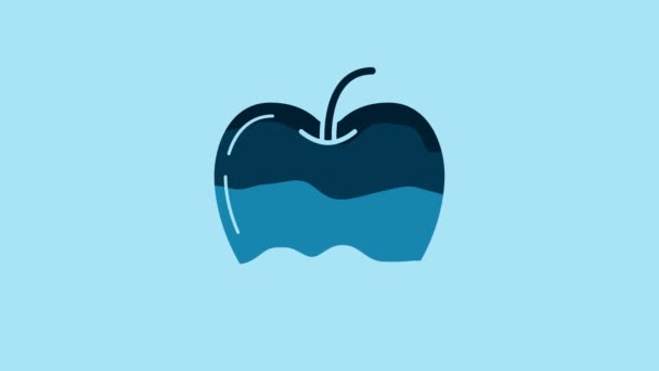 青の背景に青のAppleアイコンが隔離されています。葉のシンボルを持つ果物。4Kビデオモーショングラフィックアニメーション. - 映像、動画