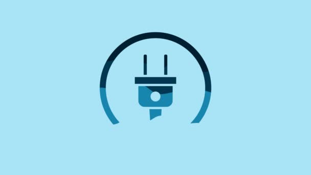 Blue Electric plug icon isolated on blue background. Concept of connection and disconnection of the electricity. 4K Video motion graphic animation. - Séquence, vidéo