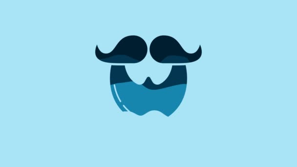 Blue Mustache and beard icon isolated on blue background. Barbershop symbol. Facial hair style. 4K Video motion graphic animation. - Video, Çekim
