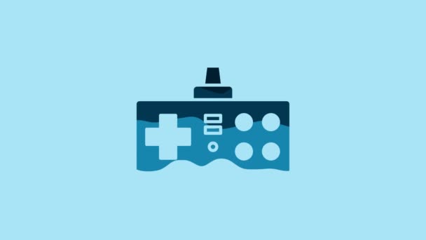 Blue Gamepad icon isolated on blue background. Game controller. 4K Video motion graphic animation. - Video