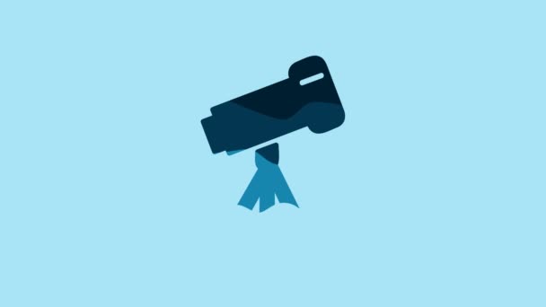 Blue Telescope icon isolated on blue background. Scientific tool. Education and astronomy element, spyglass and study stars. 4K Video motion graphic animation. - Πλάνα, βίντεο