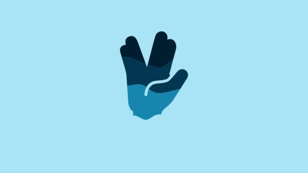Blue Vulcan salute icon isolated on blue background. Hand with vulcan greet. Spock symbol. 4K Video motion graphic animation. - Imágenes, Vídeo