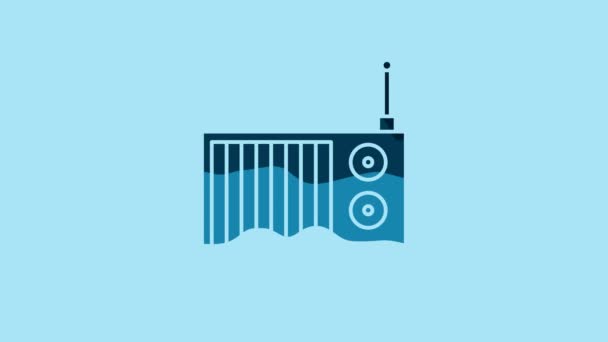 Blue Radio with antenna icon isolated on blue background. 4K Video motion graphic animation. - Video, Çekim