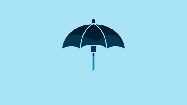 青い背景に青い傘のアイコンが孤立しています。防水アイコン。保護、安全、セキュリティの概念。防水シンボル。4Kビデオモーショングラフィックアニメーション. - 映像、動画